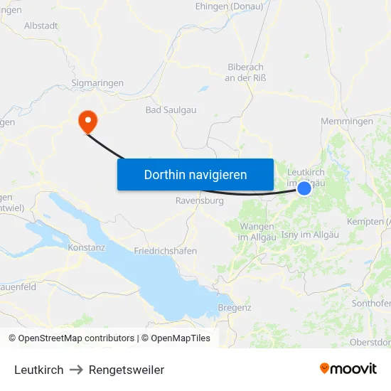 Leutkirch to Rengetsweiler map