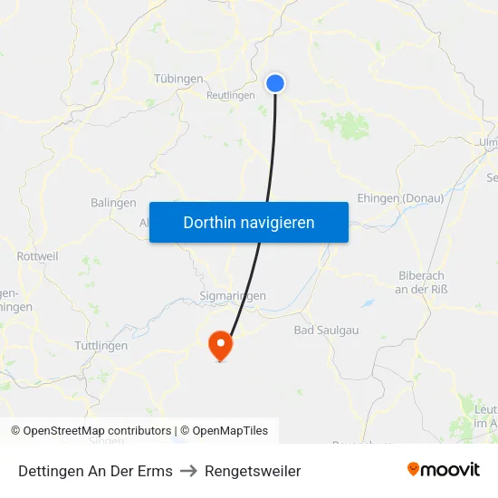 Dettingen An Der Erms to Rengetsweiler map