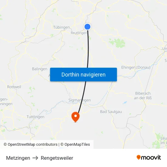 Metzingen to Rengetsweiler map