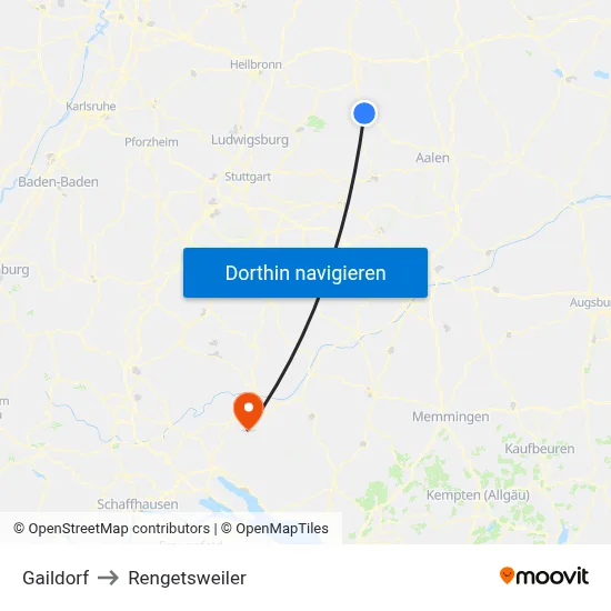 Gaildorf to Rengetsweiler map