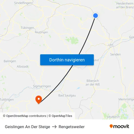 Geislingen An Der Steige to Rengetsweiler map