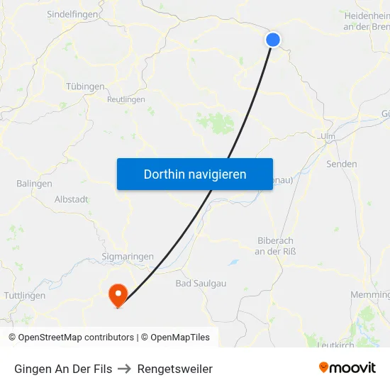 Gingen An Der Fils to Rengetsweiler map