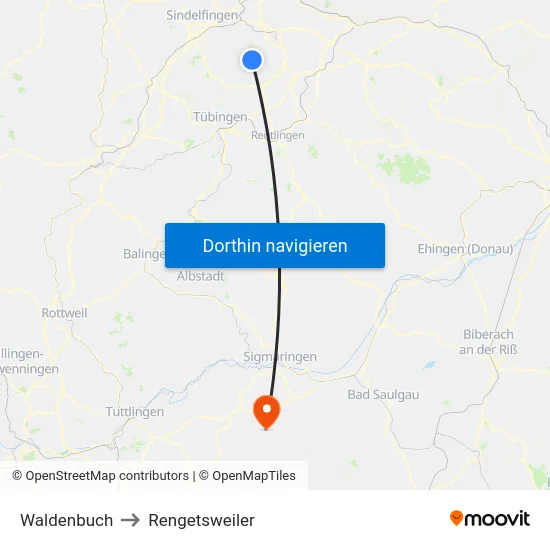 Waldenbuch to Rengetsweiler map