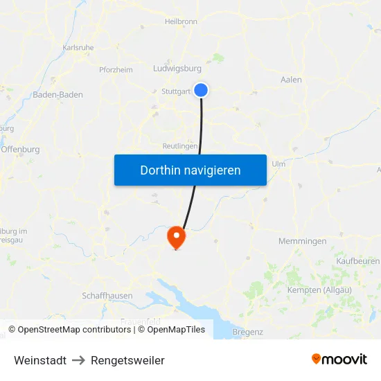 Weinstadt to Rengetsweiler map
