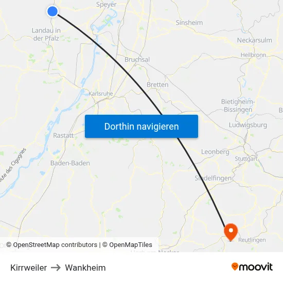 Kirrweiler to Wankheim map