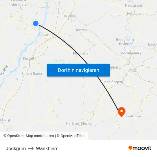Jockgrim to Wankheim map