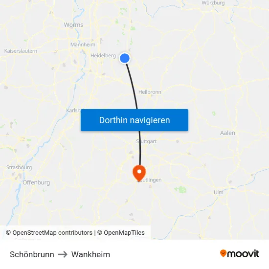 Schönbrunn to Wankheim map