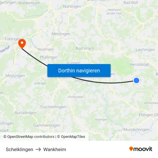 Schelklingen to Wankheim map