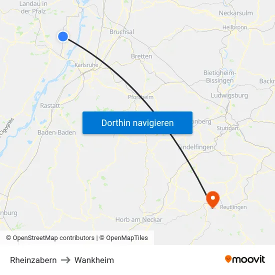 Rheinzabern to Wankheim map