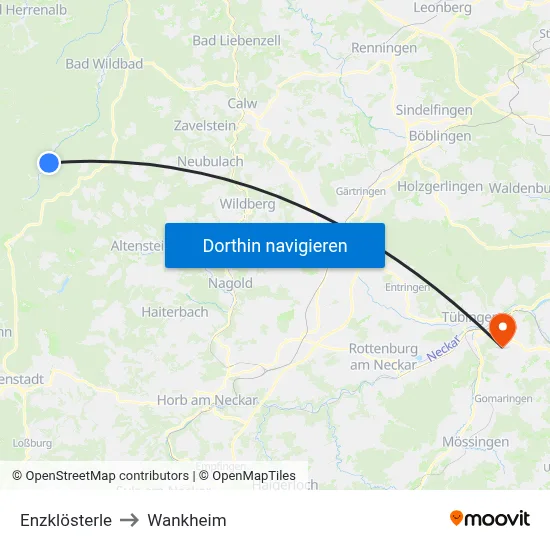 Enzklösterle to Wankheim map