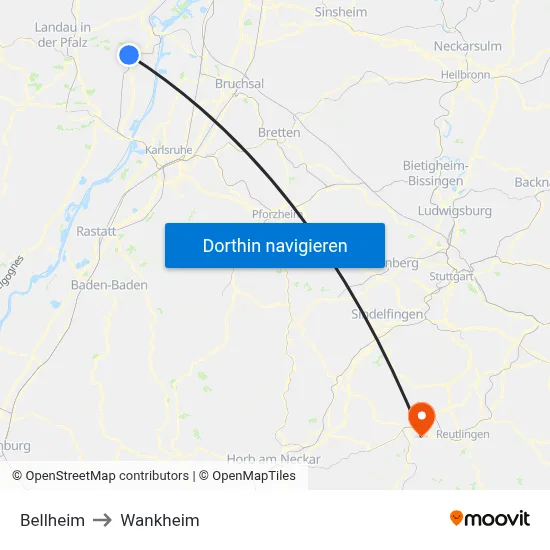 Bellheim to Wankheim map
