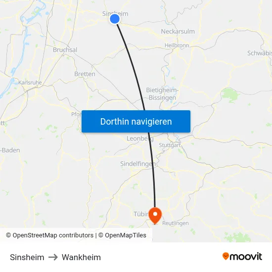 Sinsheim to Wankheim map