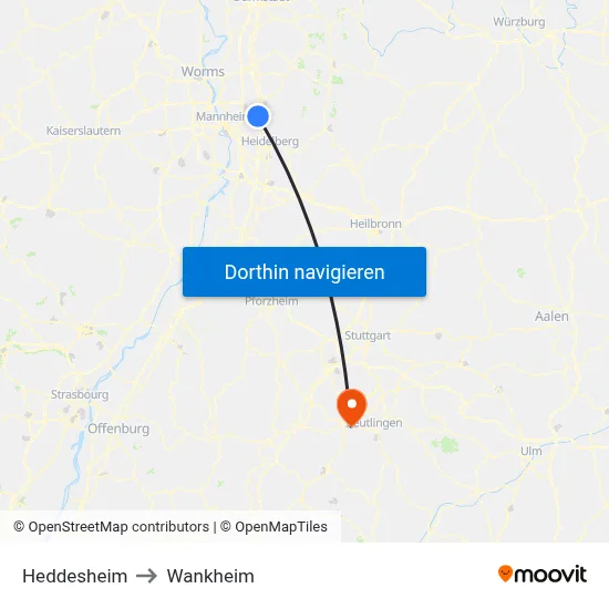 Heddesheim to Wankheim map