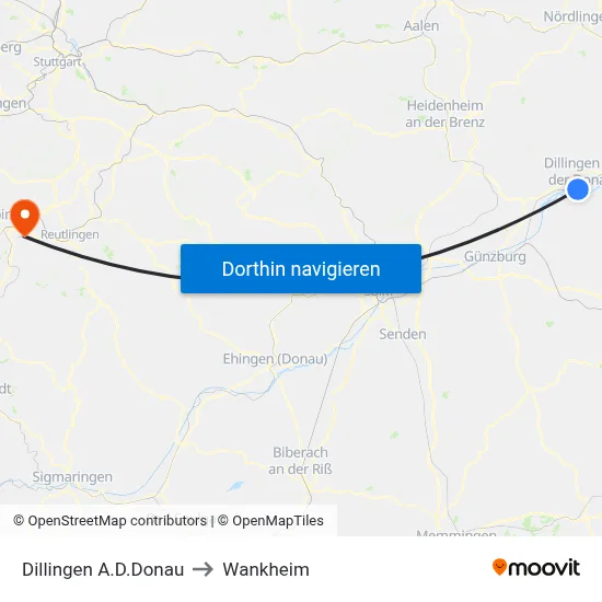 Dillingen A.D.Donau to Wankheim map