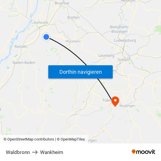 Waldbronn to Wankheim map