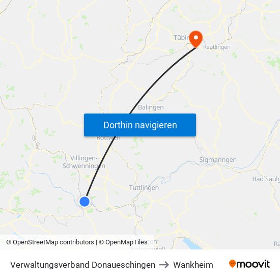 Verwaltungsverband Donaueschingen to Wankheim map