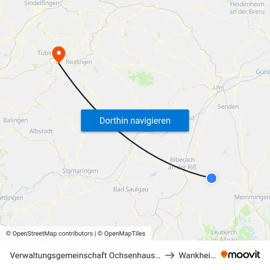 Verwaltungsgemeinschaft Ochsenhausen to Wankheim map