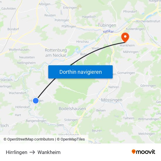 Hirrlingen to Wankheim map