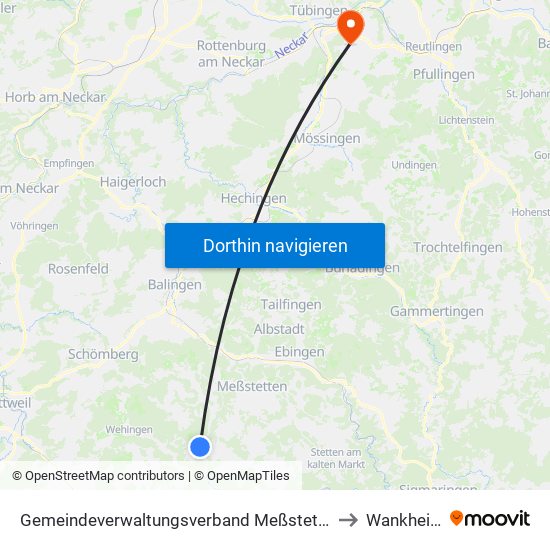 Gemeindeverwaltungsverband Meßstetten to Wankheim map