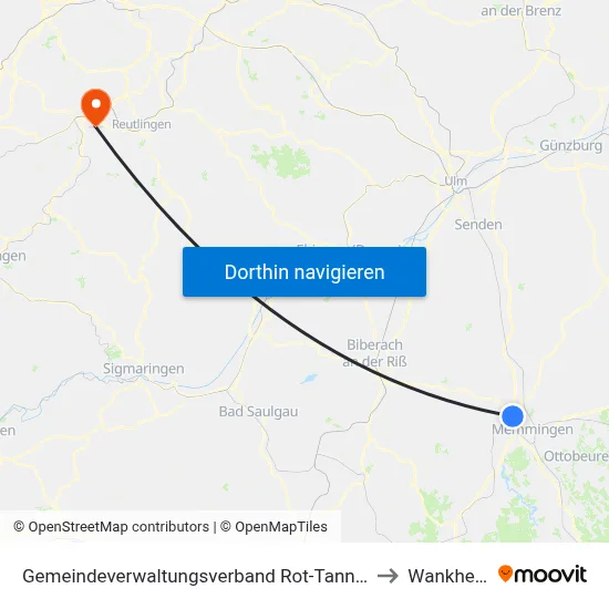 Gemeindeverwaltungsverband Rot-Tannheim to Wankheim map