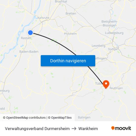 Verwaltungsverband Durmersheim to Wankheim map