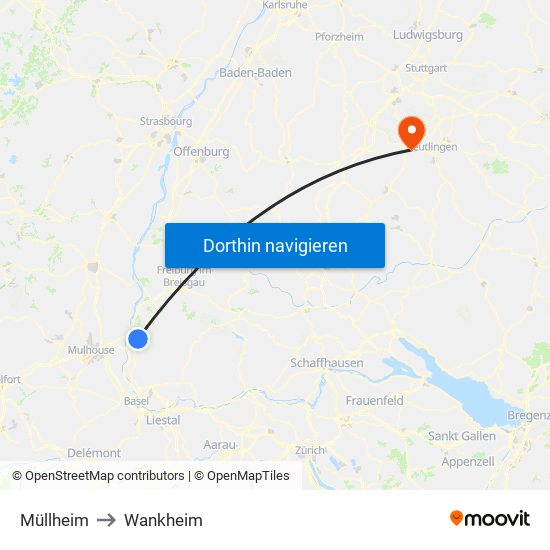 Müllheim to Wankheim map