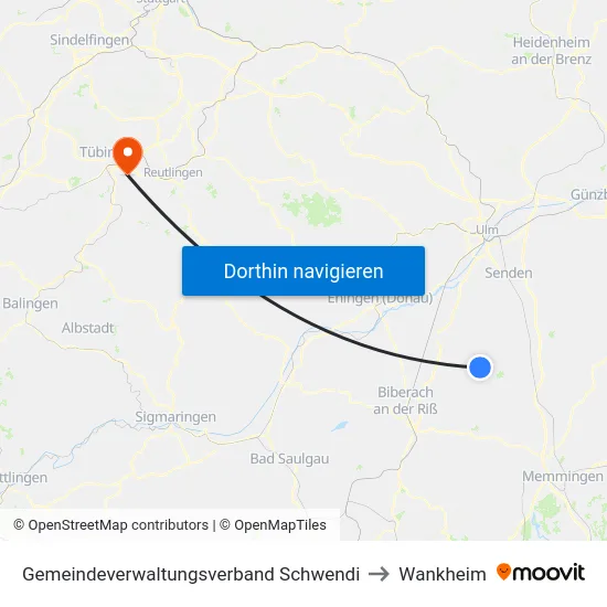 Gemeindeverwaltungsverband Schwendi to Wankheim map