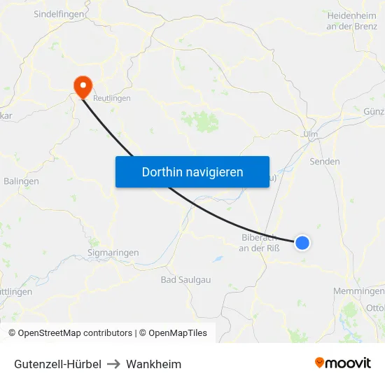 Gutenzell-Hürbel to Wankheim map