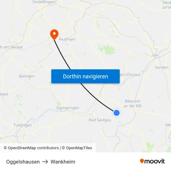Oggelshausen to Wankheim map