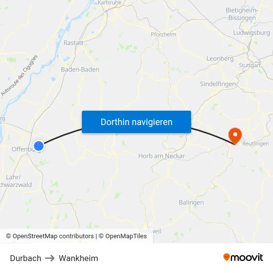 Durbach to Wankheim map