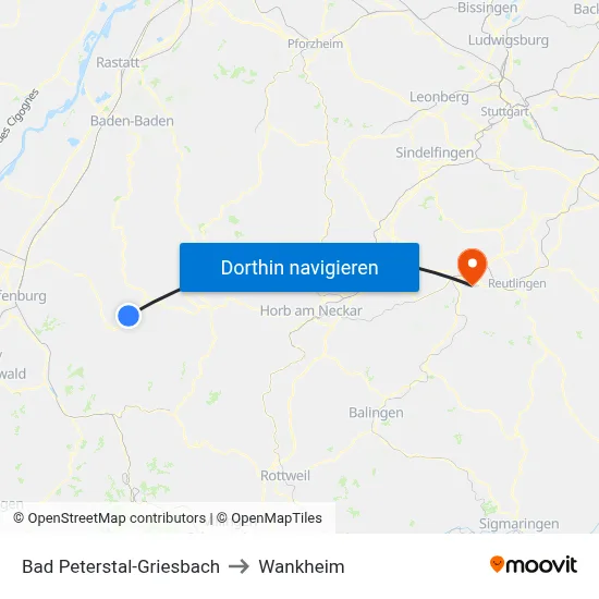 Bad Peterstal-Griesbach to Wankheim map