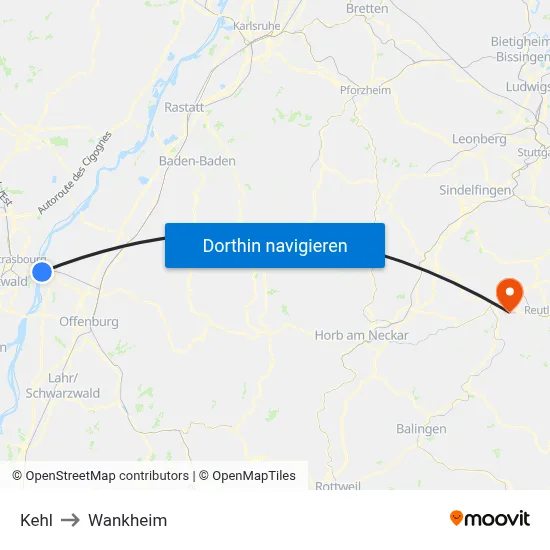 Kehl to Wankheim map