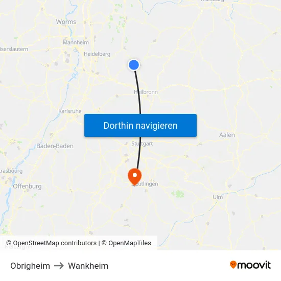 Obrigheim to Wankheim map