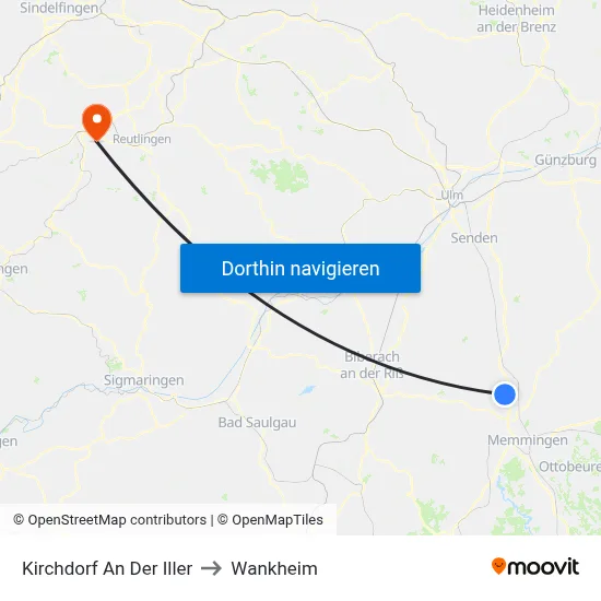 Kirchdorf An Der Iller to Wankheim map