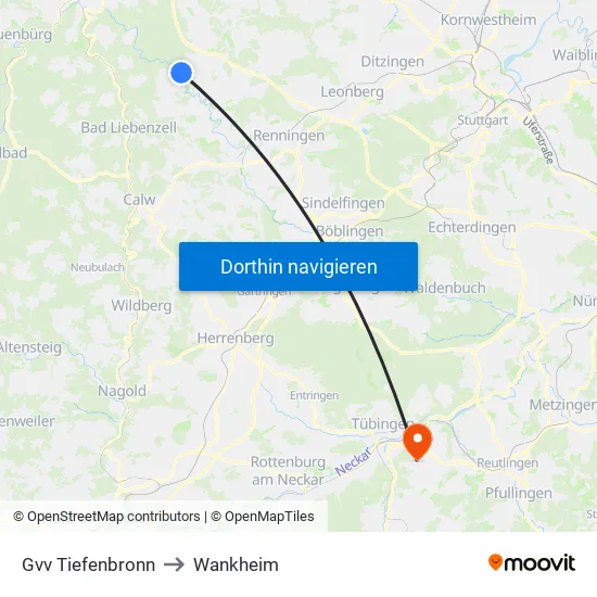 Gvv Tiefenbronn to Wankheim map
