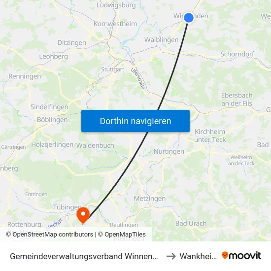 Gemeindeverwaltungsverband Winnenden to Wankheim map