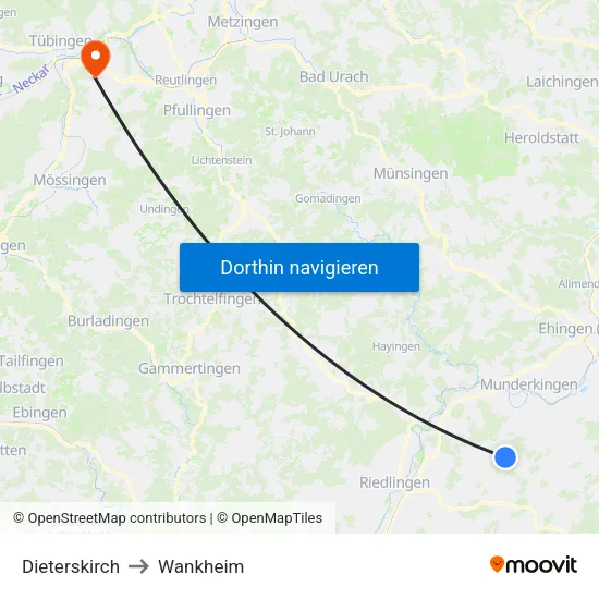 Dieterskirch to Wankheim map