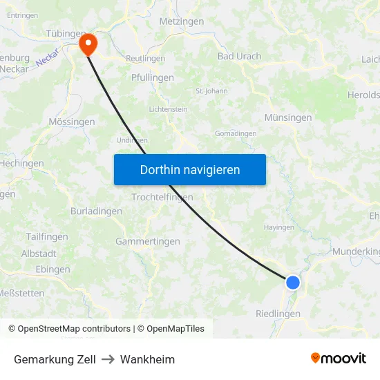 Gemarkung Zell to Wankheim map