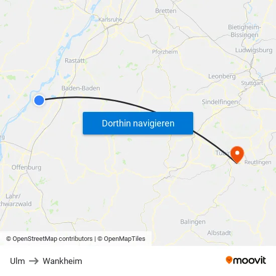 Ulm to Wankheim map