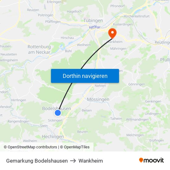 Gemarkung Bodelshausen to Wankheim map