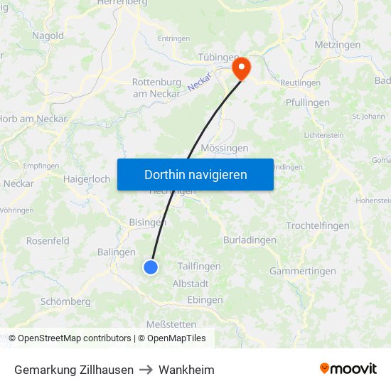 Gemarkung Zillhausen to Wankheim map