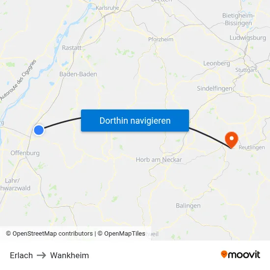 Erlach to Wankheim map