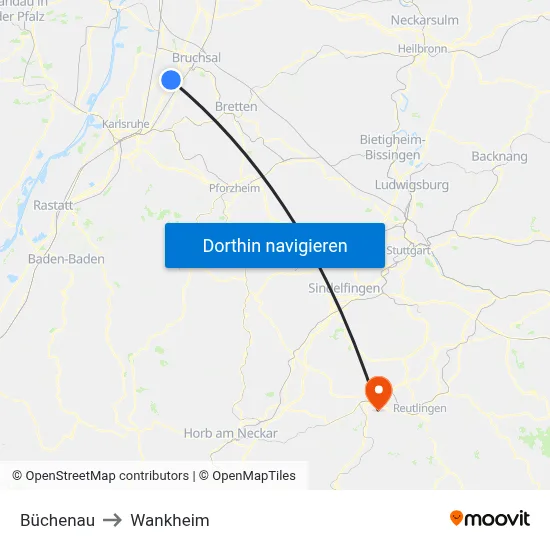 Büchenau to Wankheim map