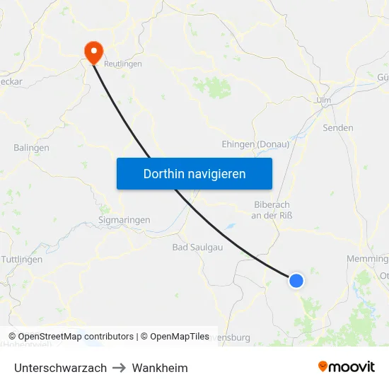 Unterschwarzach to Wankheim map