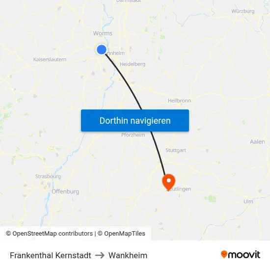 Frankenthal Kernstadt to Wankheim map