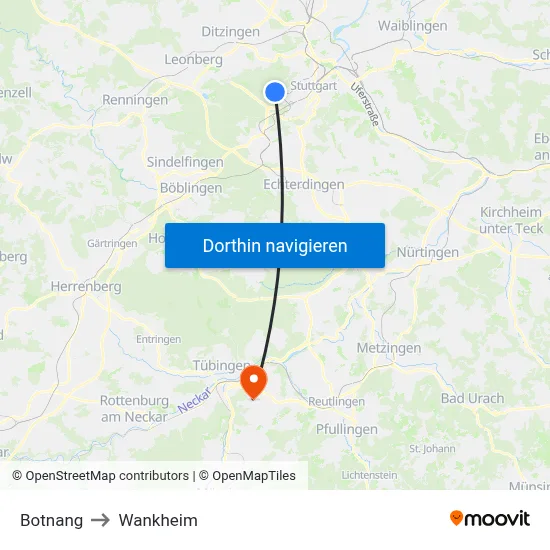 Botnang to Wankheim map