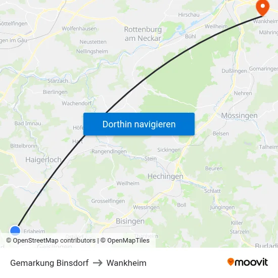 Gemarkung Binsdorf to Wankheim map