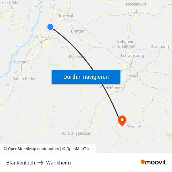 Blankenloch to Wankheim map