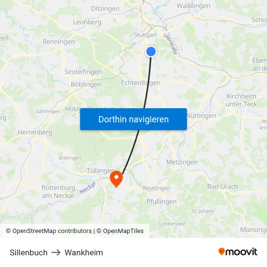 Sillenbuch to Wankheim map