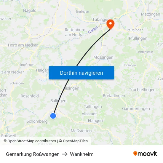Gemarkung Roßwangen to Wankheim map